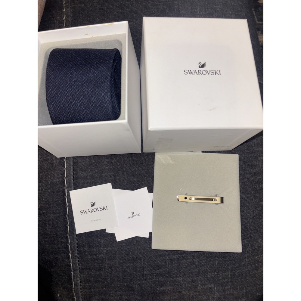 Swarovski Tie with Minimalist Silver Tie Clip Houndstooth 5497418